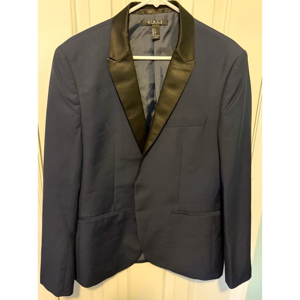 21 MEN Men's Navy And Black Tuxedo Style Blazer SZ L